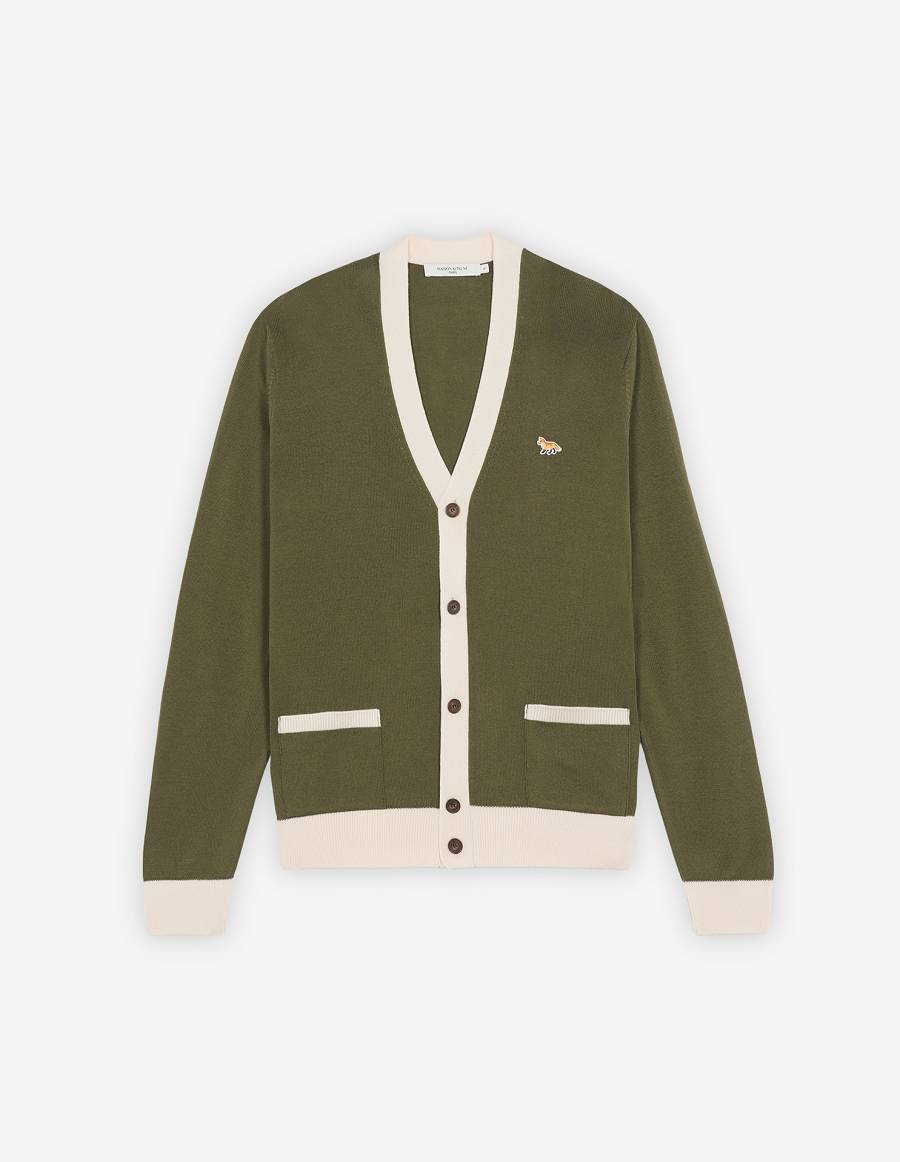 Khaki Grey Men\'s Maison Kitsune Baby Fox Patch Bi-color Classic Cardigan | AU-M0866