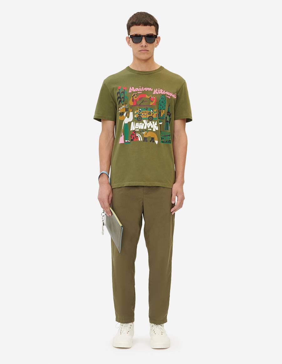 Khaki Grey Men's Maison Kitsune Bill Rebholz Ny Classic T Shirts | AU-K0487