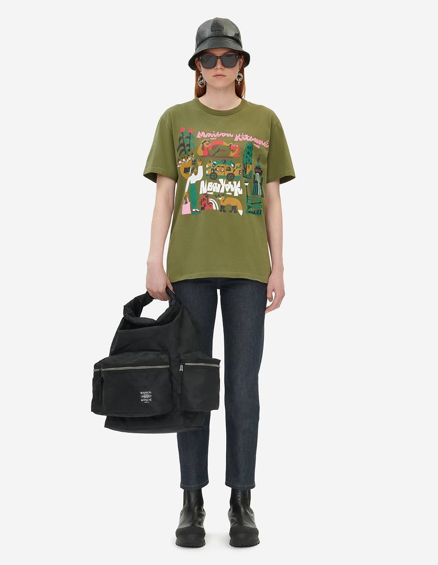 Khaki Grey Men's Maison Kitsune Bill Rebholz Ny Classic T Shirts | AU-K0487