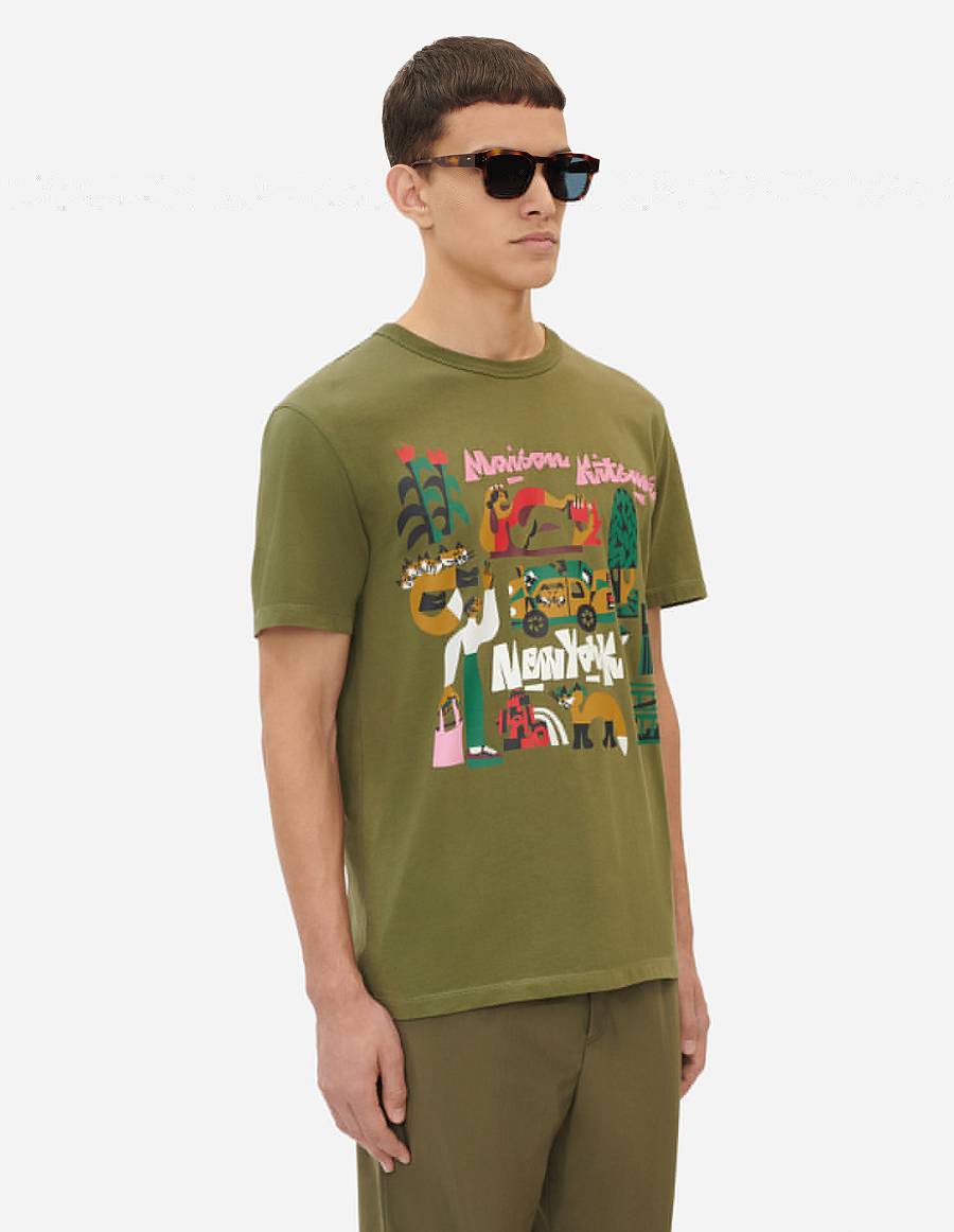 Khaki Grey Men's Maison Kitsune Bill Rebholz Ny Classic T Shirts | AU-K0487