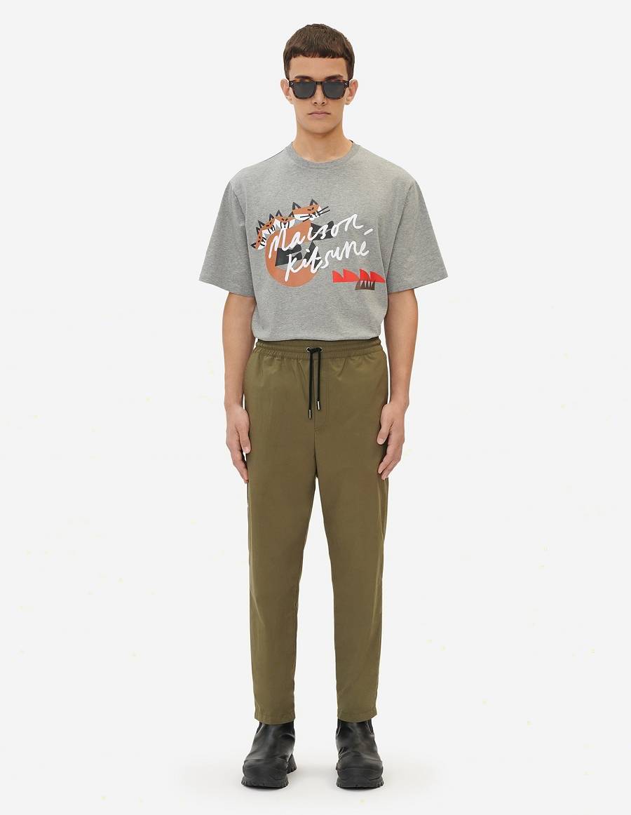 Khaki Grey Men's Maison Kitsune Drawstring Pants | AU-Q0728