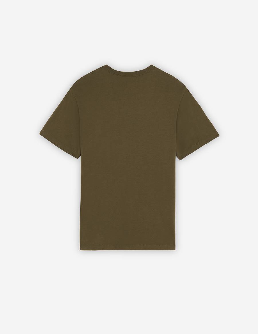 Khaki Grey Men's Maison Kitsune Grey Fox Head Patch Classic T Shirts | AU-A0234