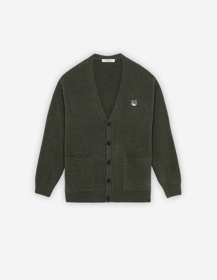 Khaki Grey Men\'s Maison Kitsune Grey Fox Head Patch Relaxed Cardigan | AU-H0308