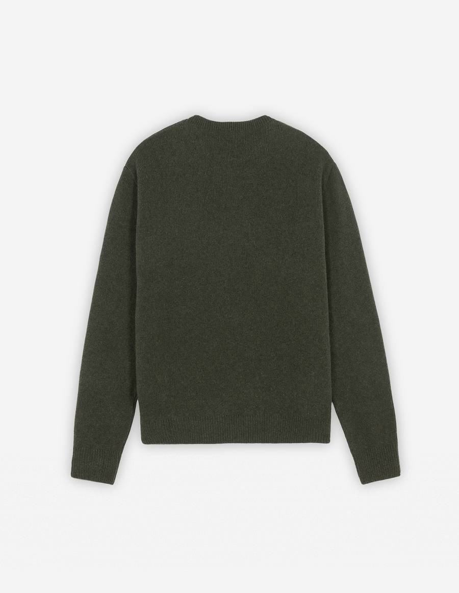 Khaki Grey Men's Maison Kitsune Grey Fox Head Patch Relaxed Jumper Sweaters | AU-M0228