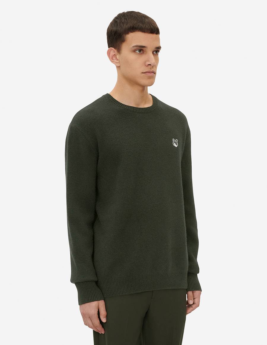 Khaki Grey Men's Maison Kitsune Grey Fox Head Patch Relaxed Jumper Sweaters | AU-M0228