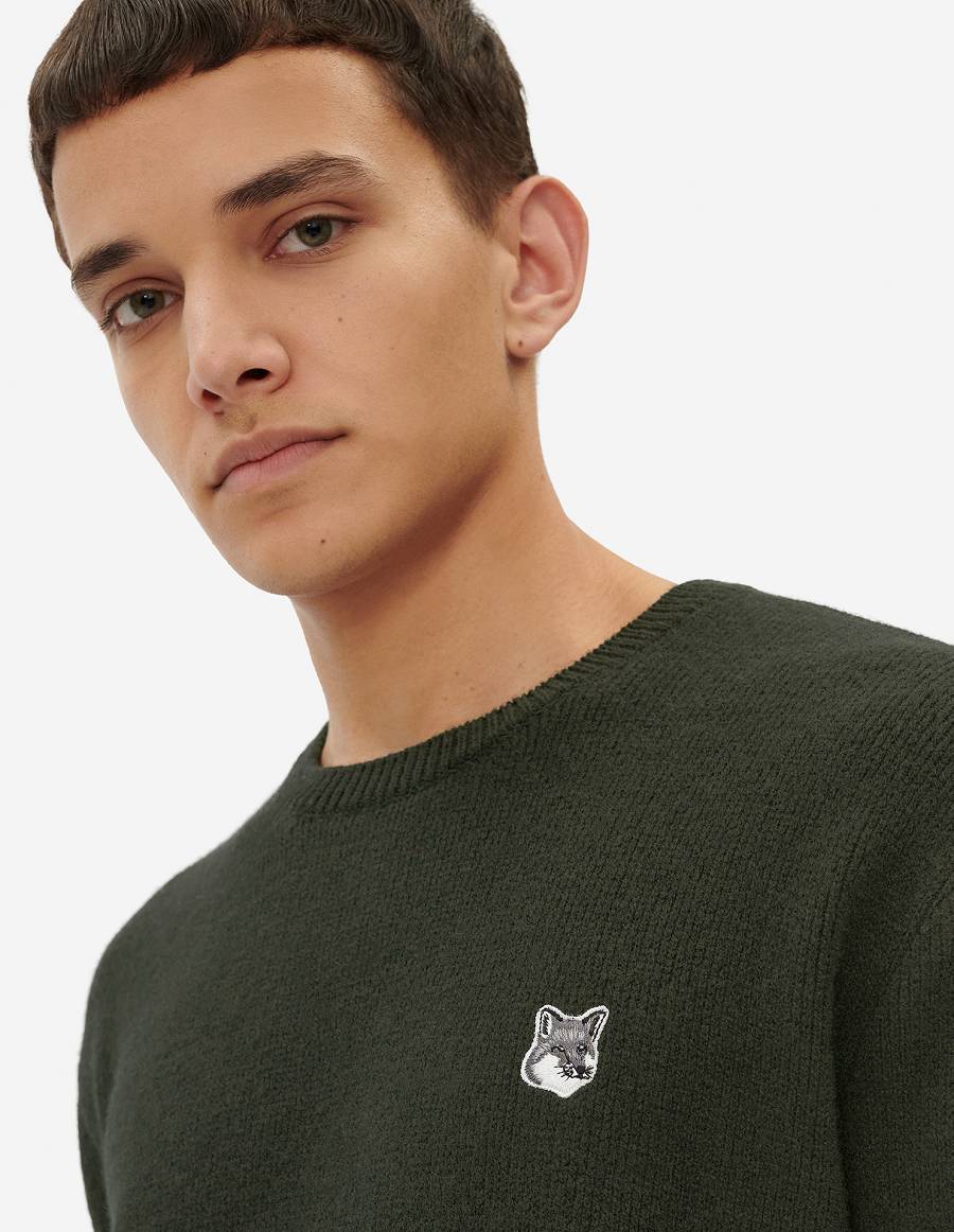 Khaki Grey Men's Maison Kitsune Grey Fox Head Patch Relaxed Jumper Sweaters | AU-M0228