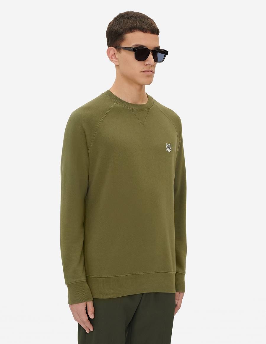 Khaki Grey Men's Maison Kitsune Grey Fox Head Patch Classic Sweatshirts | AU-O1914