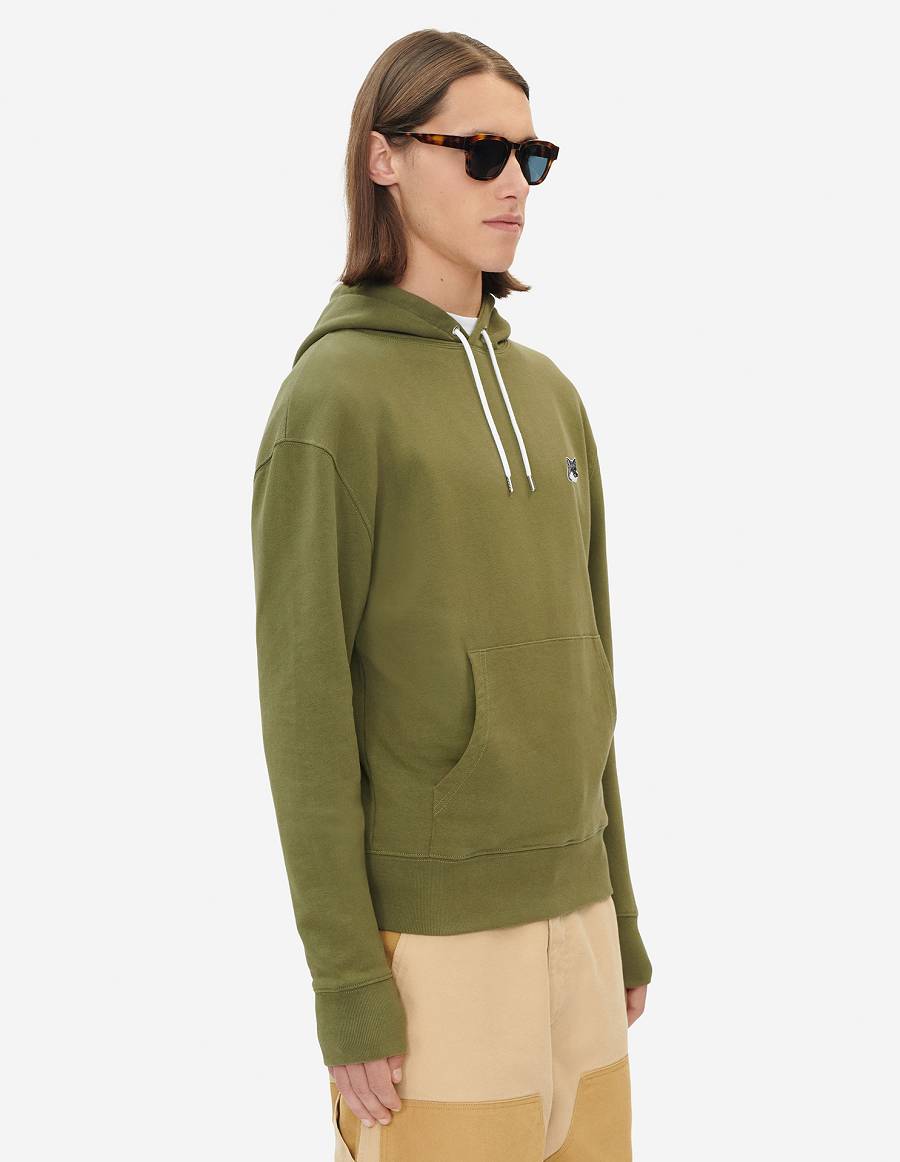 Khaki Grey Men's Maison Kitsune Grey Fox Head Patch Classic Hoodies | AU-S0594