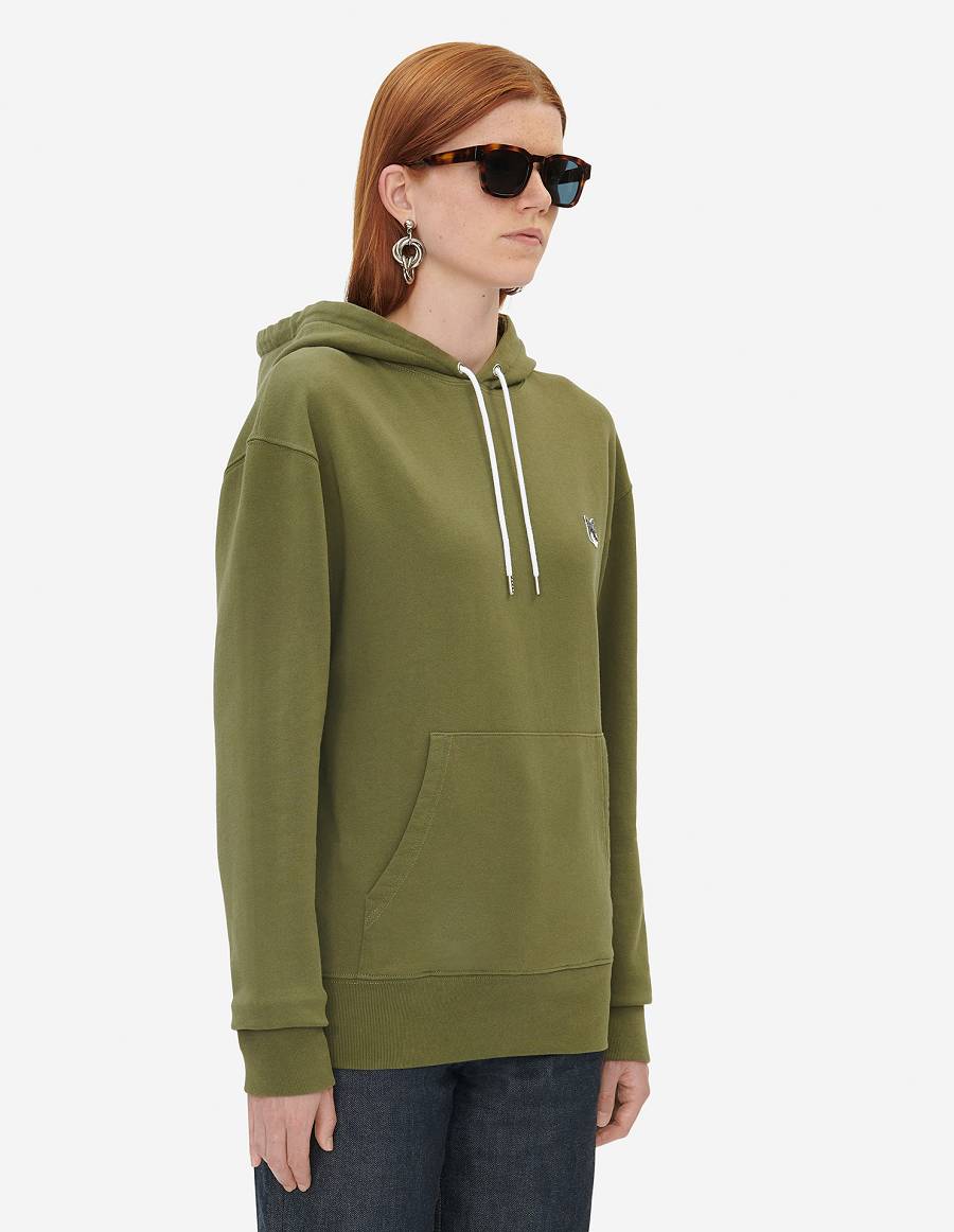 Khaki Grey Men's Maison Kitsune Grey Fox Head Patch Classic Hoodies | AU-S0594