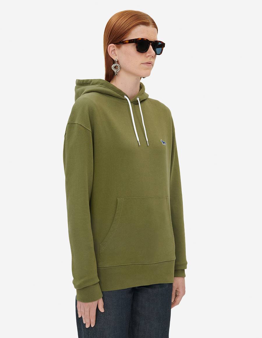 Khaki Grey Men's Maison Kitsune Navy Fox Patch Classic Hoodies | AU-W0571