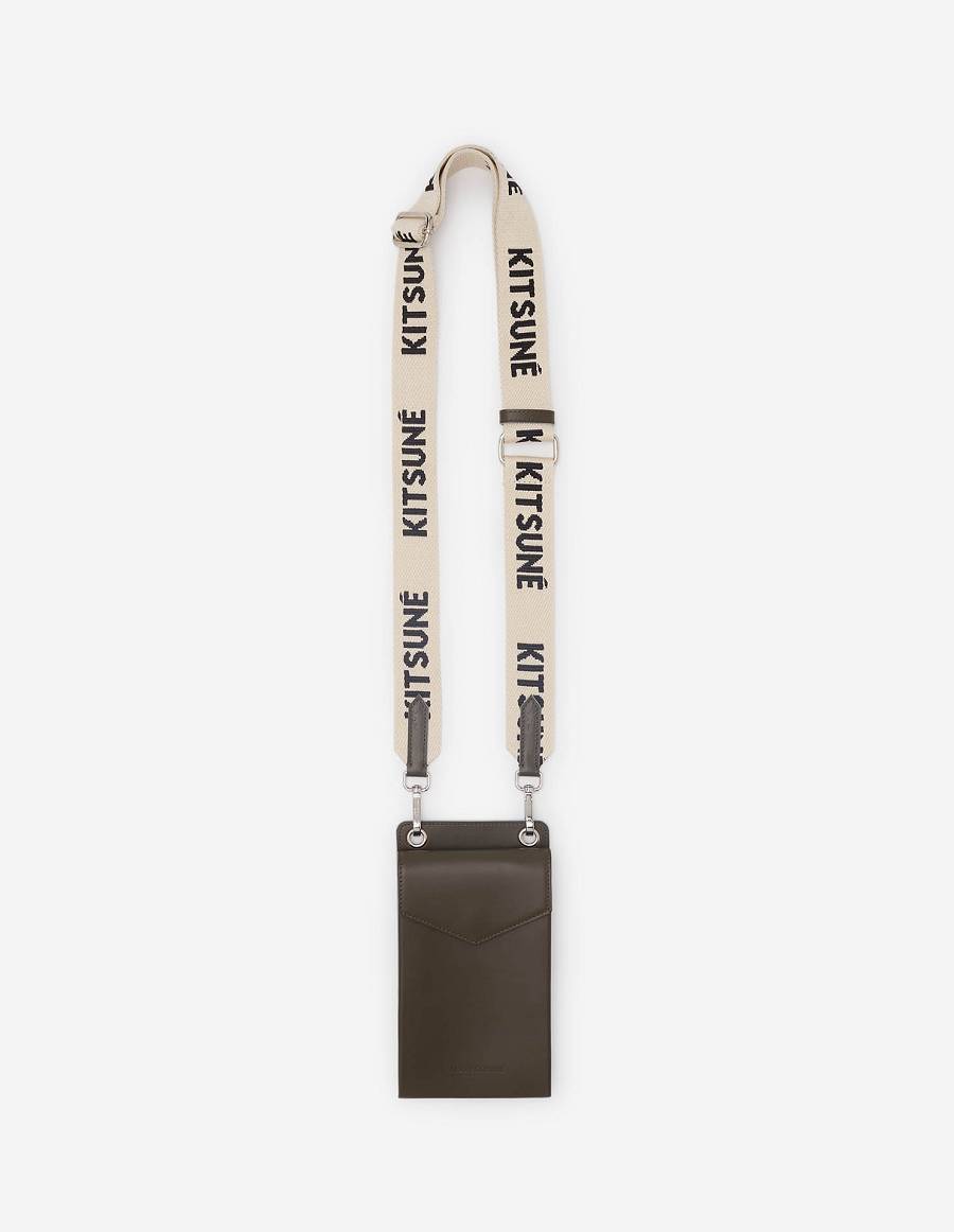 Khaki Grey Men\'s Maison Kitsune Neck Pouch Bags | AU-B0142