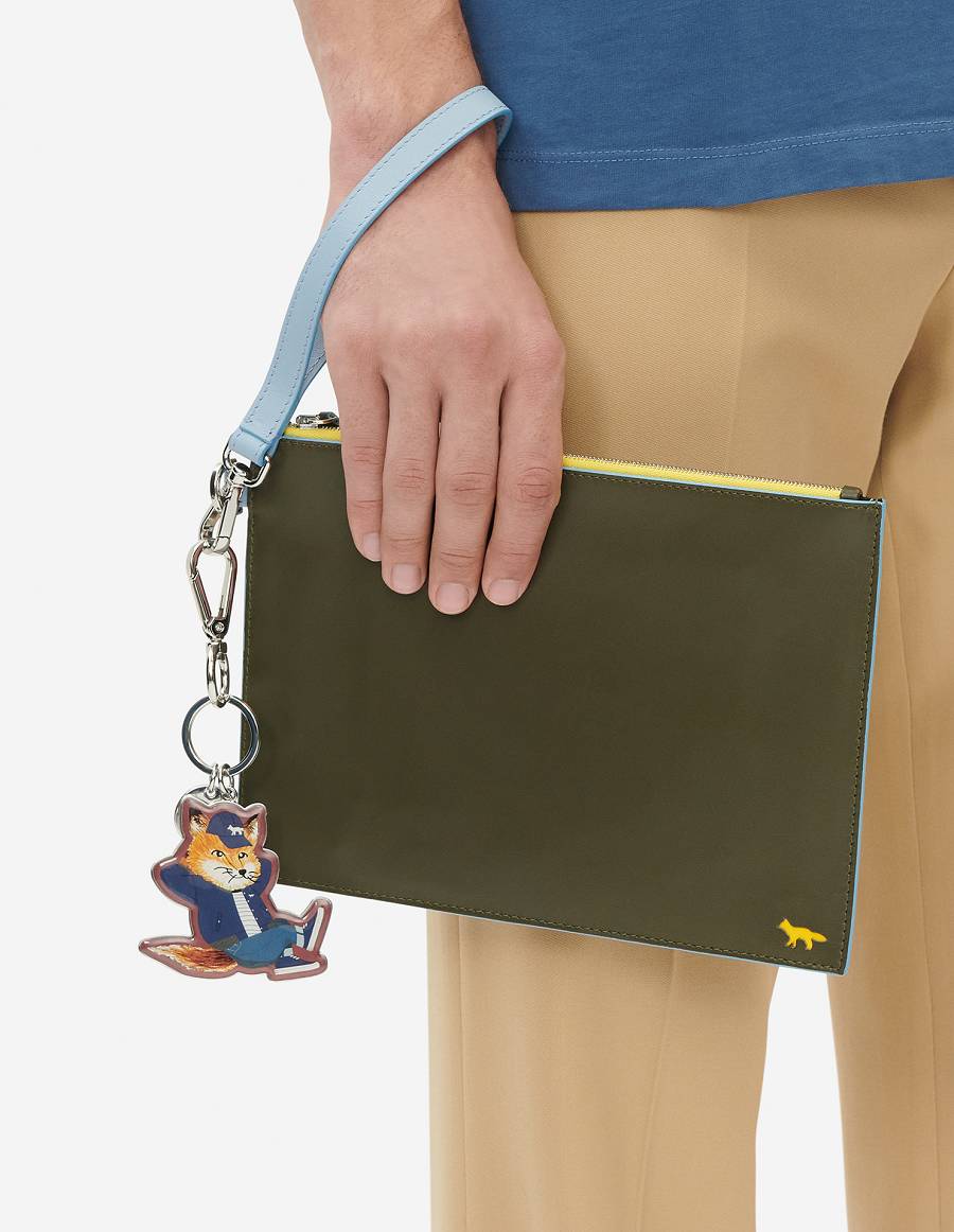 Khaki Grey Men's Maison Kitsune Profile Fox Pouch With Strap Bags | AU-M0489