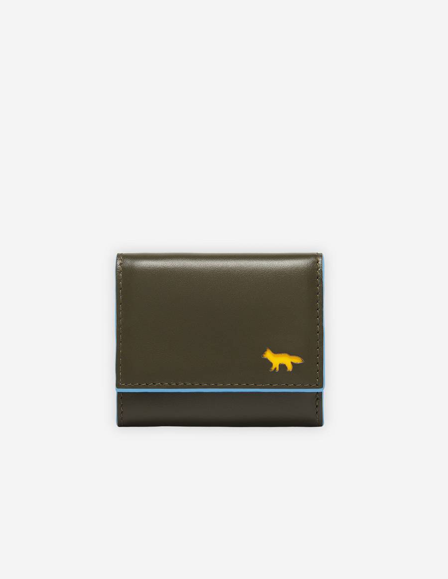 Khaki Grey Men\'s Maison Kitsune Profile Fox Ultra Compact Wallet Bags | AU-M0779