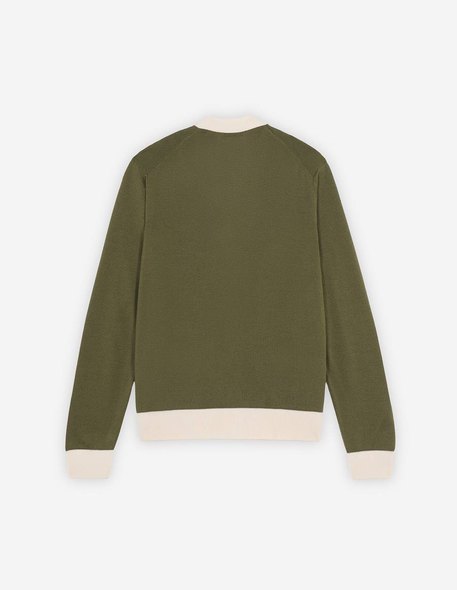 Khaki Grey Women's Maison Kitsune Baby Fox Patch Bi-color Classic Cardigan | AU-M718