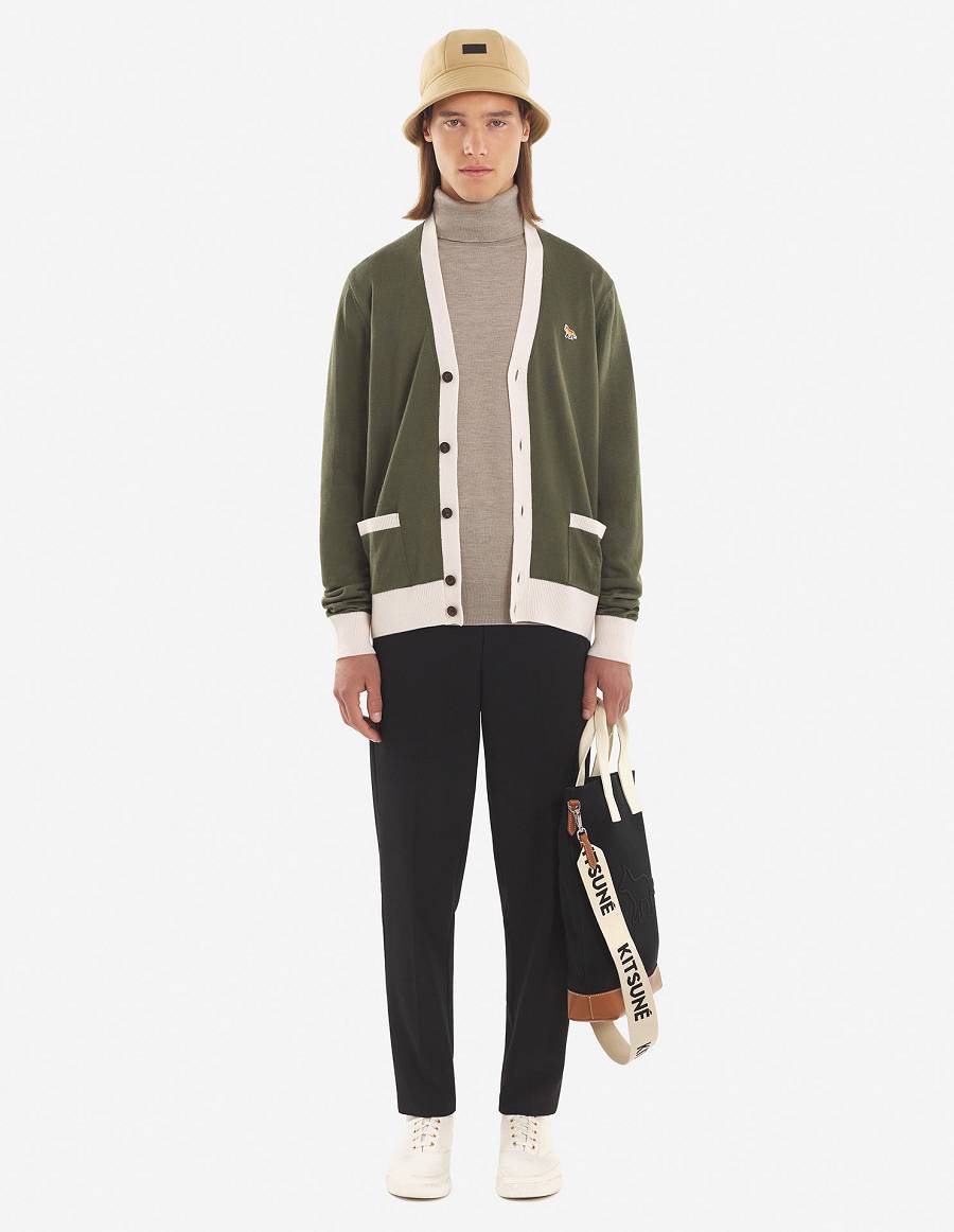 Khaki Grey Women's Maison Kitsune Baby Fox Patch Bi-color Classic Cardigan | AU-M718