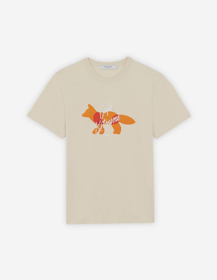 Khaki Men\'s Maison Kitsune Fox Cafe Kitsune Classic T Shirts | AU-L923