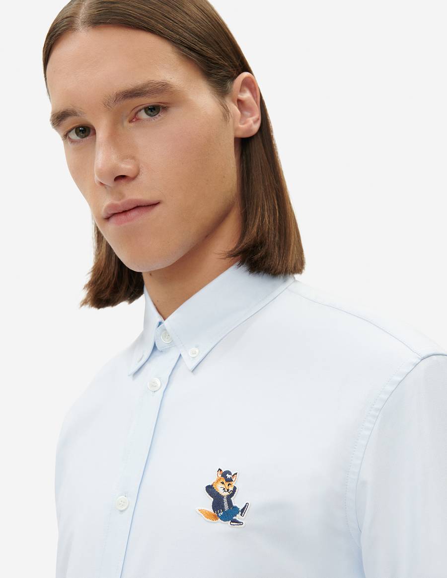 Light Blue Men's Maison Kitsune Dressed Fox Patch Classic Bd Shirts | AU-M0631