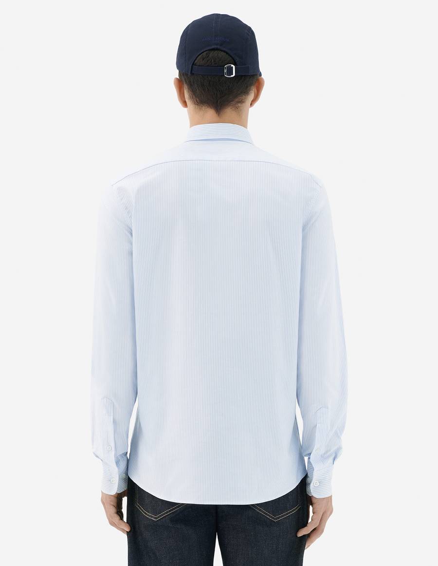 Light Blue Men's Maison Kitsune Fox Embroidery Pocket Classic Bd Shirts | AU-A0553