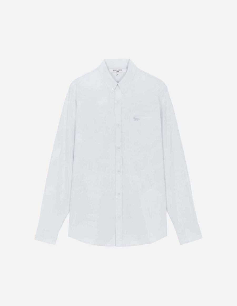 Light Blue Men\'s Maison Kitsune Fox Embroidery Pocket Classic Shirts | AU-Q0746