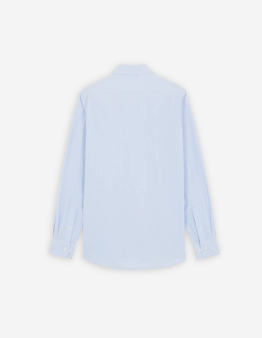 Light Blue Men's Maison Kitsune Fox Head Embroidery Classic Shirts | AU-G356