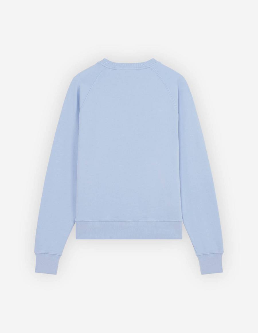 Light Blue Men's Maison Kitsune Frenchie Dressed Fox Patch Adjusted Sweatshirts | AU-K0545