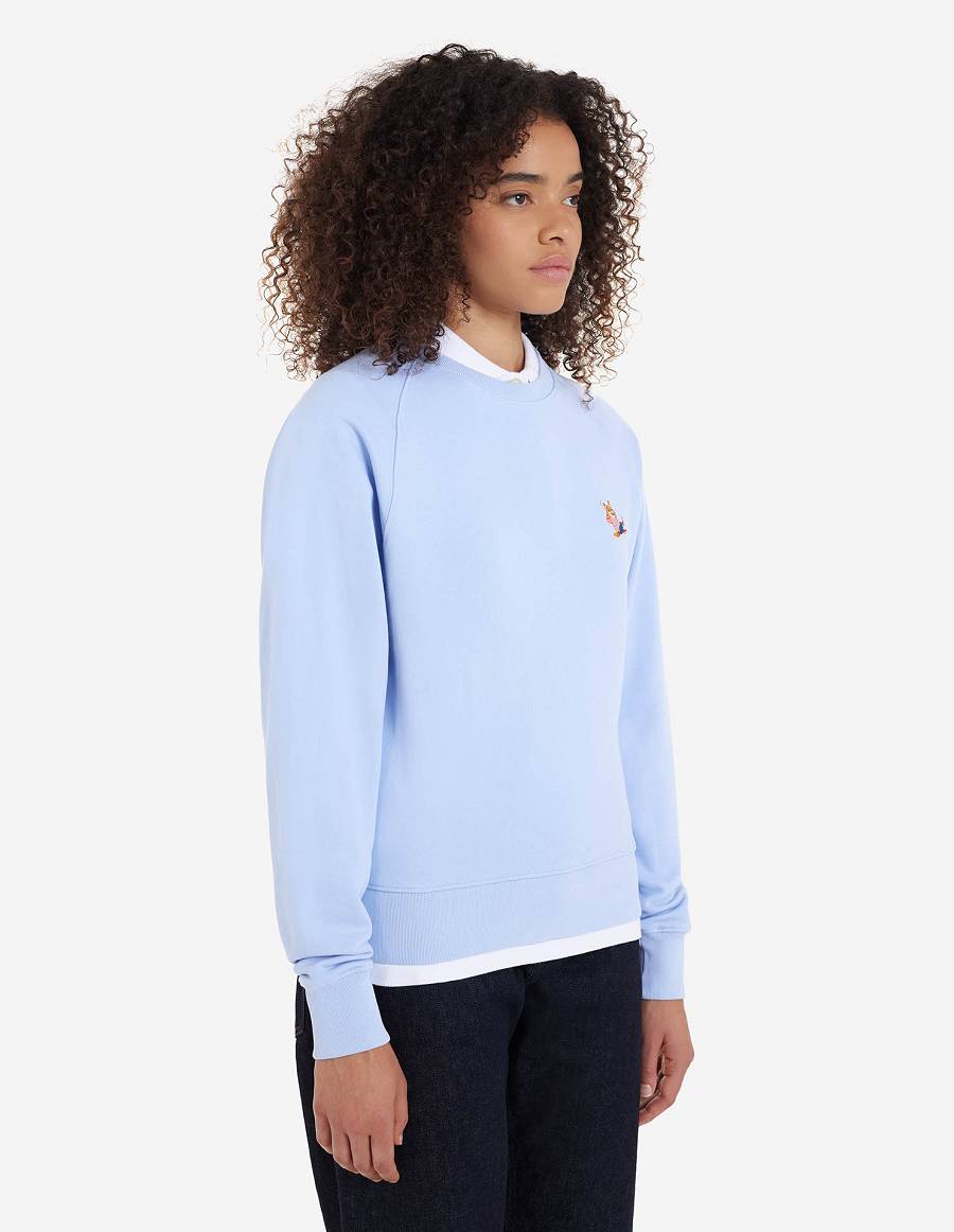 Light Blue Men's Maison Kitsune Frenchie Dressed Fox Patch Adjusted Sweatshirts | AU-K0545