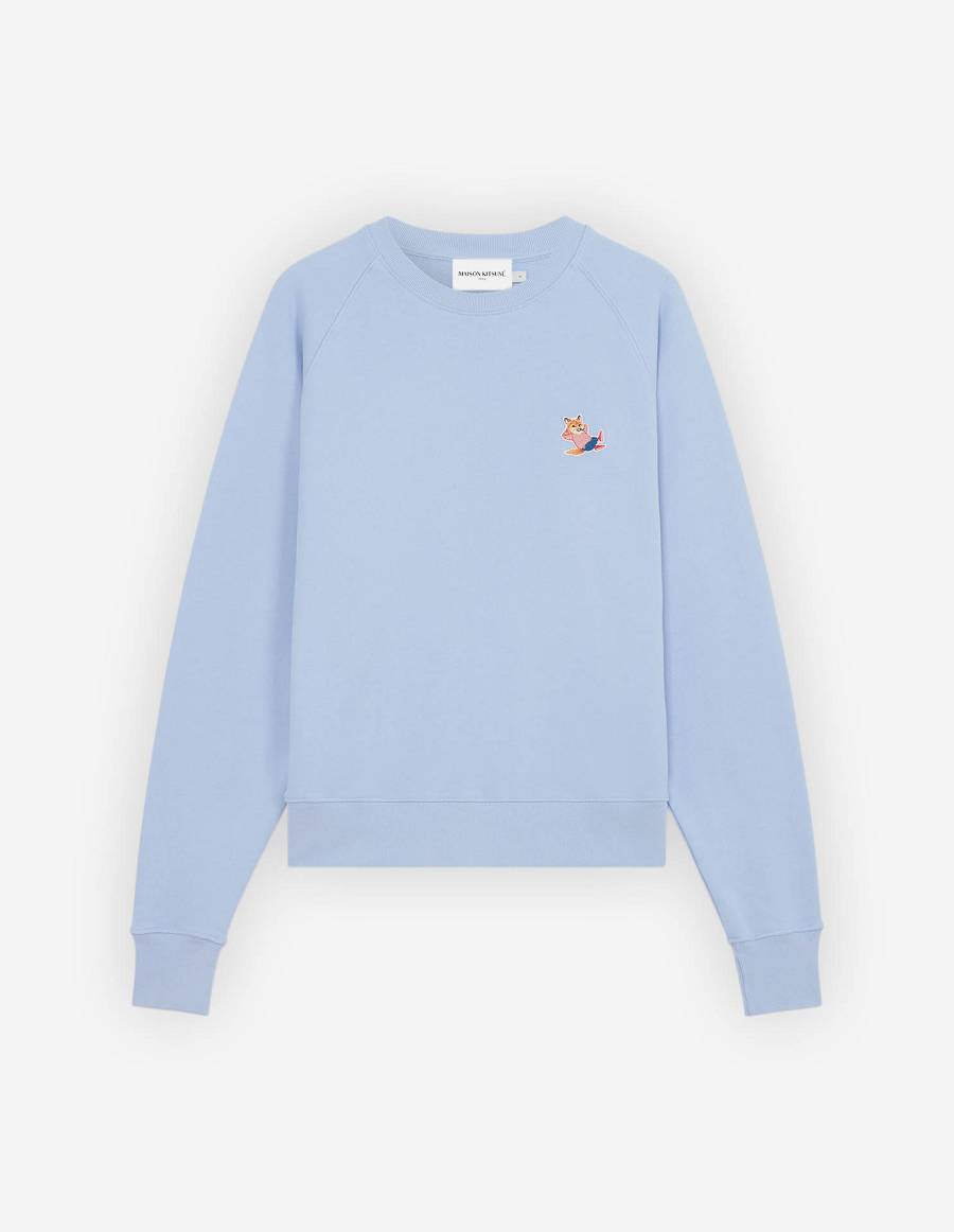 Light Blue Men\'s Maison Kitsune Frenchie Dressed Fox Patch Adjusted Sweatshirts | AU-K0545