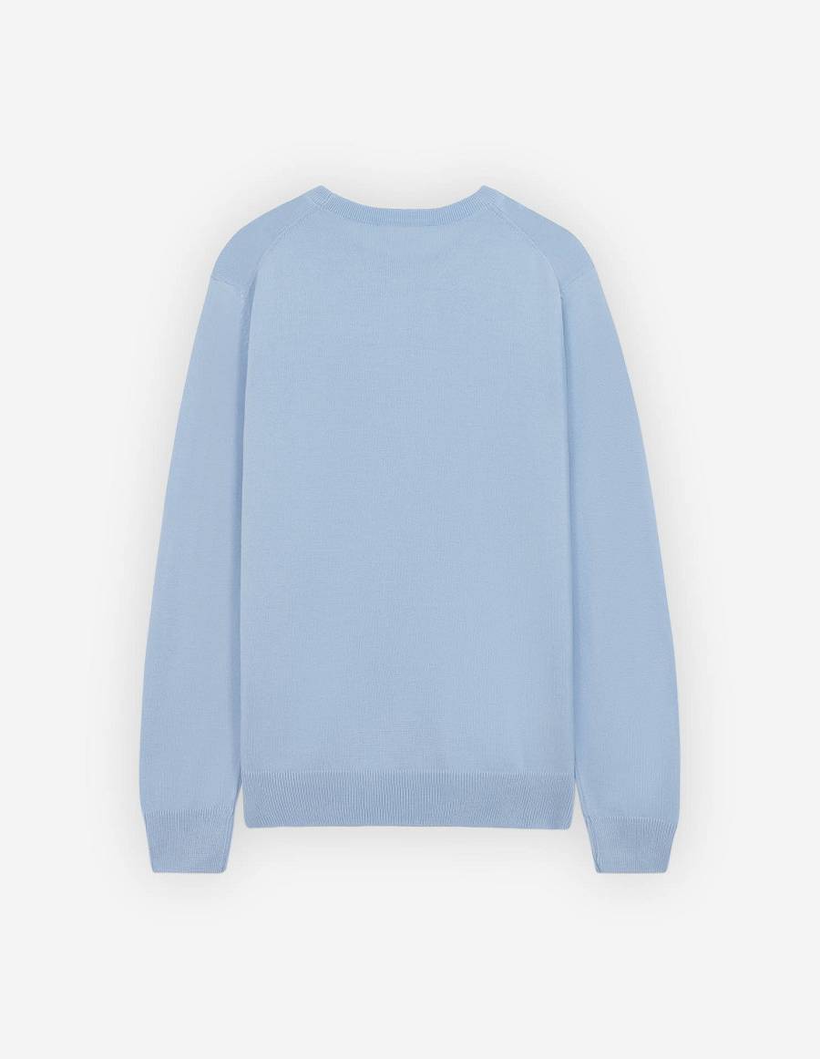 Light Blue Men's Maison Kitsune Frenchie Dressed Fox Patch Classic R-neck Sweaters | AU-W0919