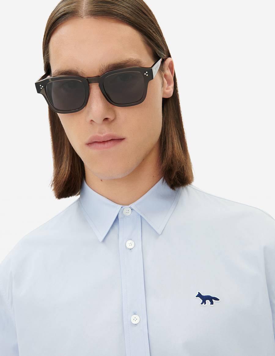 Light Blue Men's Maison Kitsune Navy Fox Patch Regular Shirts | AU-S0507