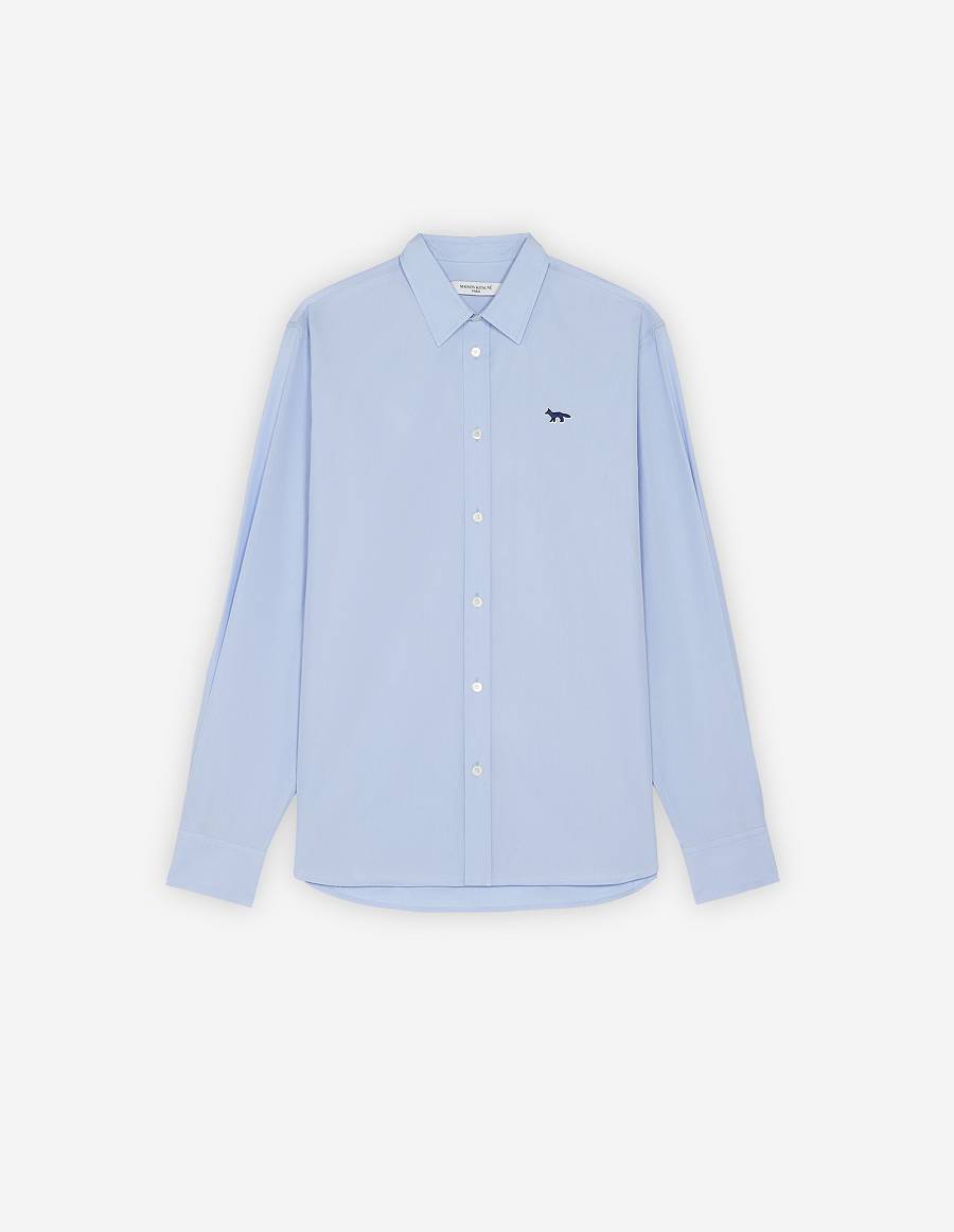 Light Blue Men\'s Maison Kitsune Navy Fox Patch Regular Shirts | AU-S0507