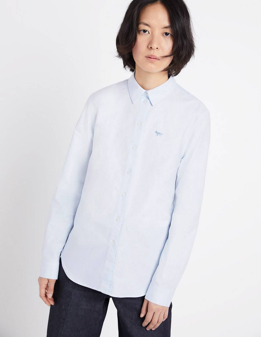 Light Blue Women's Maison Kitsune Fox Embroidery Classic Shirts | AU-J0686