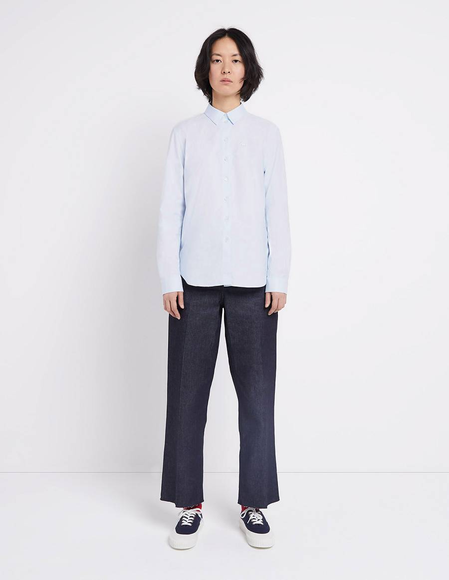 Light Blue Women\'s Maison Kitsune Fox Embroidery Classic Shirts | AU-J0686