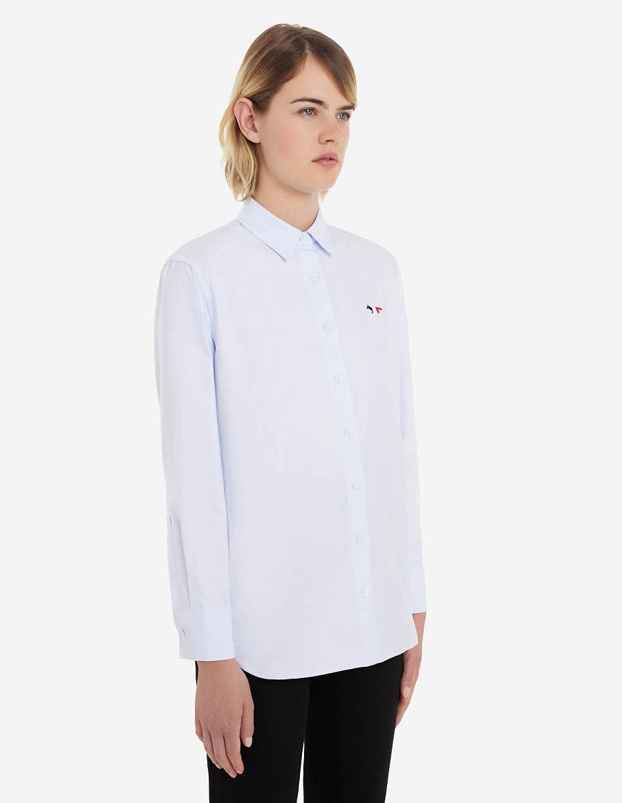 Light Blue Women's Maison Kitsune Tricolor Fox Patch Classic Shirts | AU-L0865