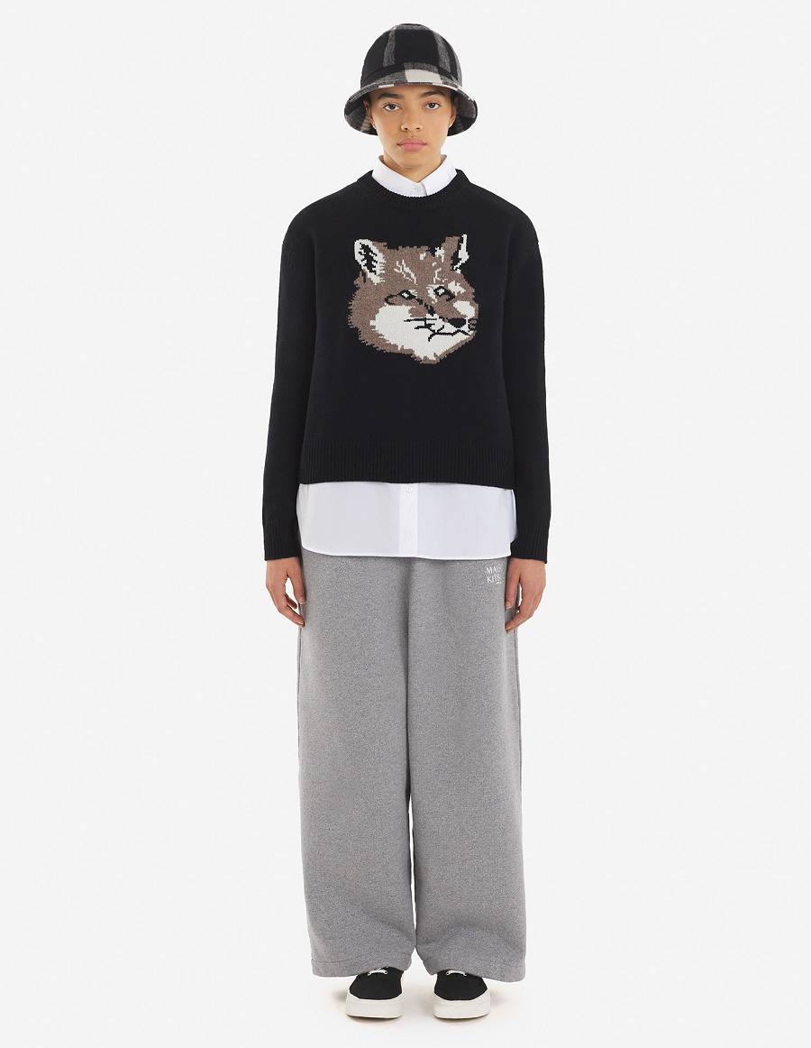 Light Grey Men's Maison Kitsune Japanese Fleece Jog Pants | AU-K0922