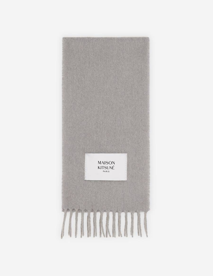 Light Grey Men\'s Maison Kitsune Plain Fringed Scarf | AU-B0287