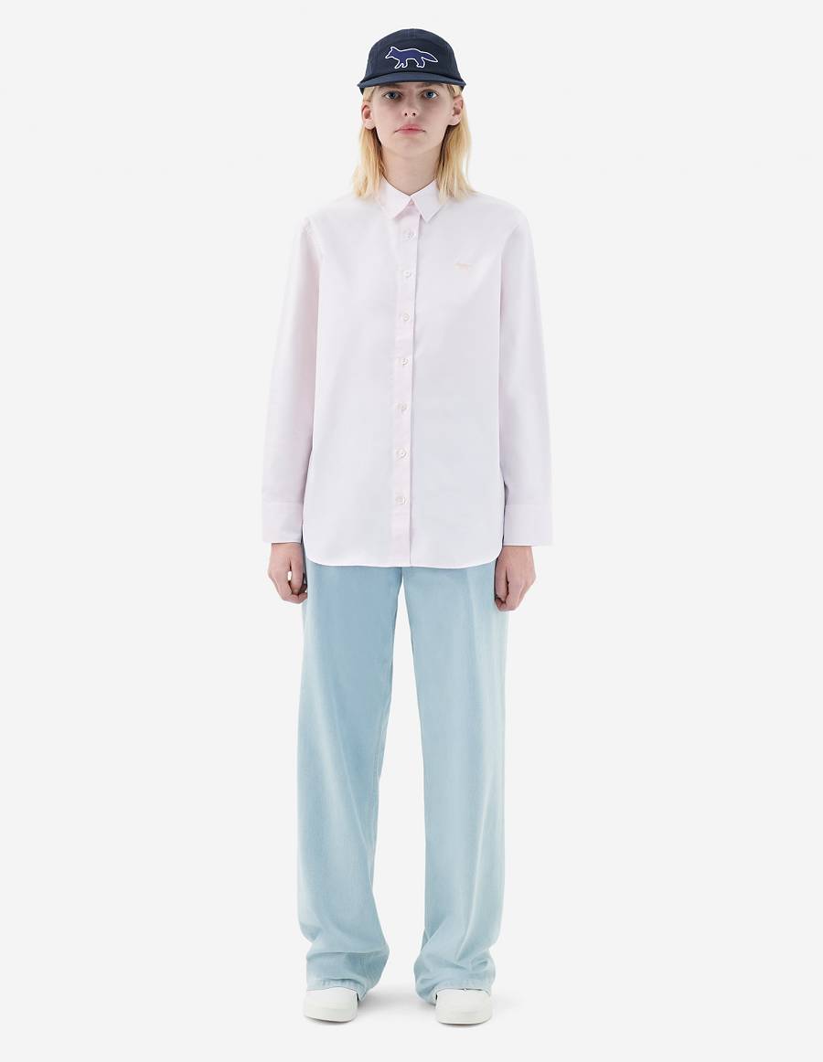 Light Pink Women's Maison Kitsune Fox Embroidery Classic Shirts | AU-C0956