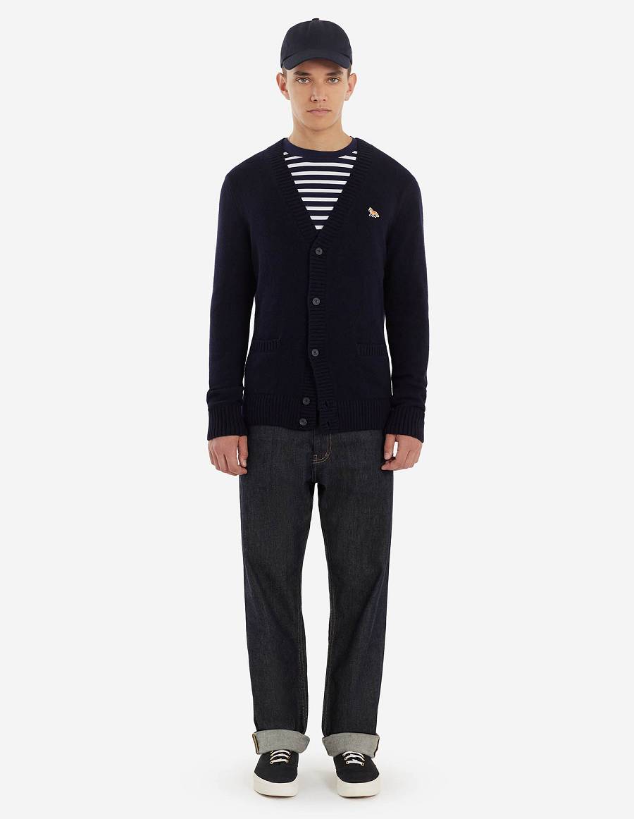 Navy Men's Maison Kitsune Baby Fox Patch Cosy Cardigan | AU-B0751