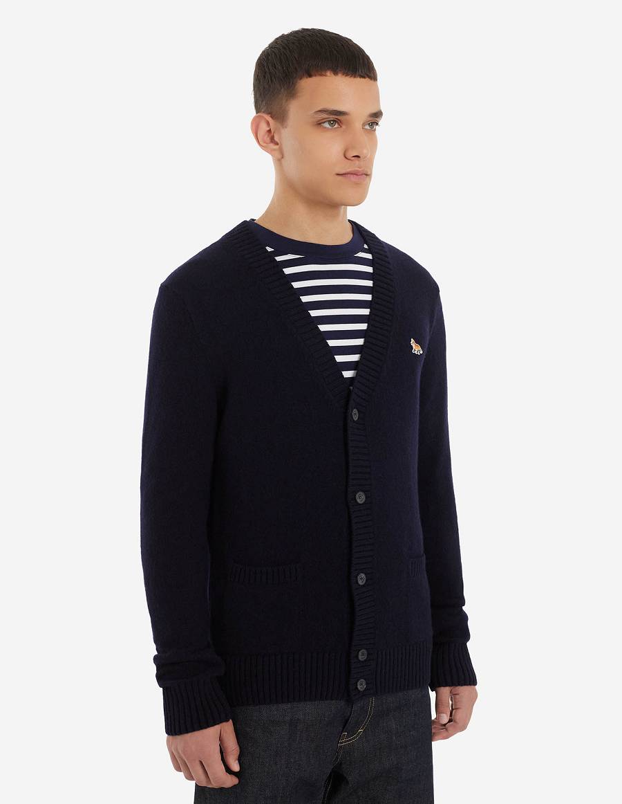 Navy Men's Maison Kitsune Baby Fox Patch Cosy Cardigan | AU-B0751