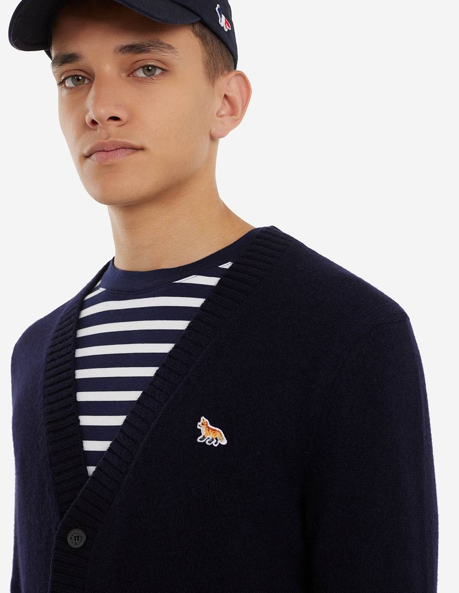 Navy Men's Maison Kitsune Baby Fox Patch Cosy Cardigan | AU-B0751