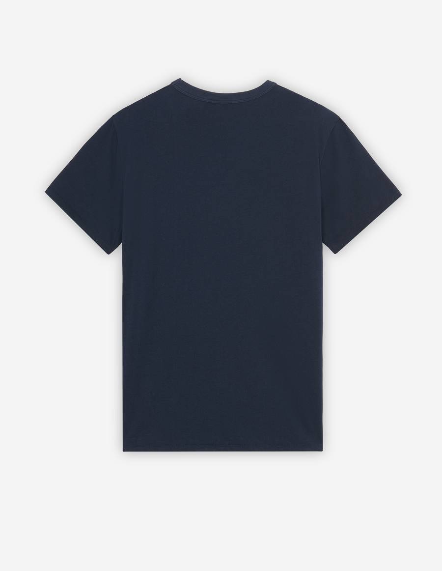 Navy Men's Maison Kitsune Baby Fox Patch Pocket T Shirts | AU-H0656