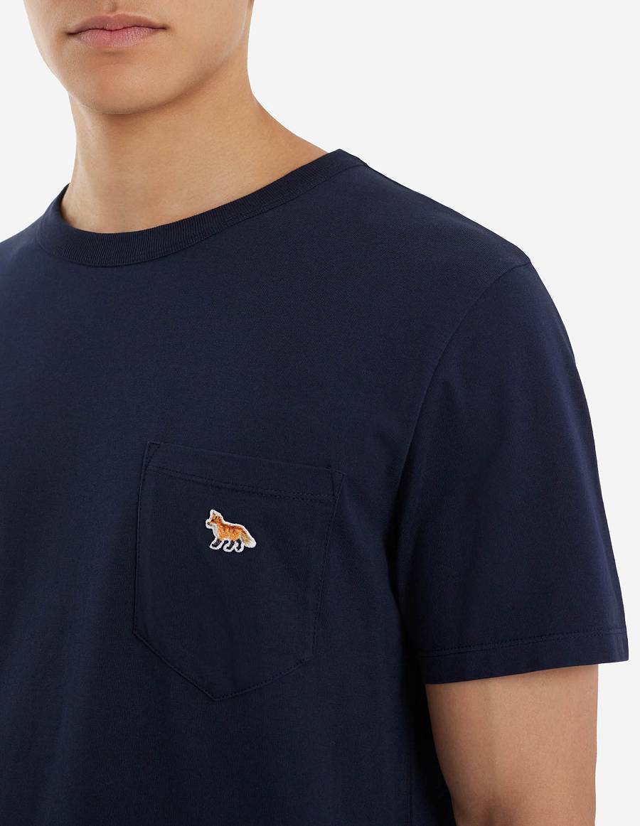 Navy Men's Maison Kitsune Baby Fox Patch Pocket T Shirts | AU-H0656