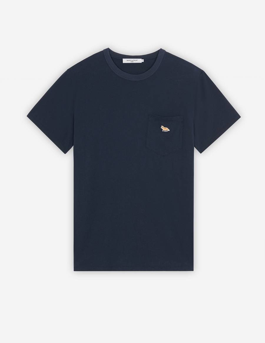 Navy Men\'s Maison Kitsune Baby Fox Patch Pocket T Shirts | AU-H0656