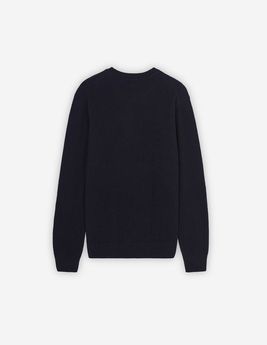 Navy Men's Maison Kitsune Baby Fox Patch Cosy R-neck Sweaters | AU-H0714