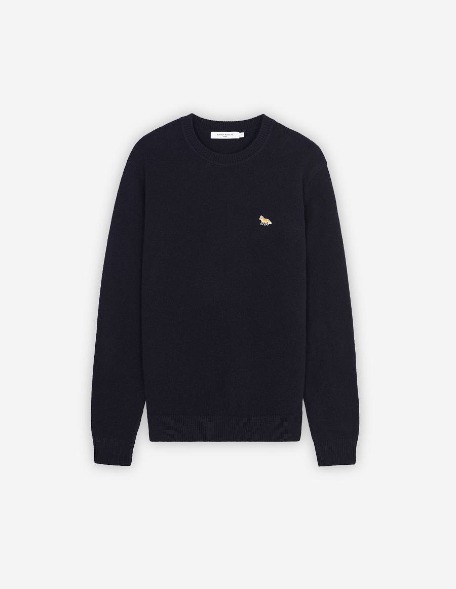 Navy Men\'s Maison Kitsune Baby Fox Patch Cosy R-neck Sweaters | AU-H0714