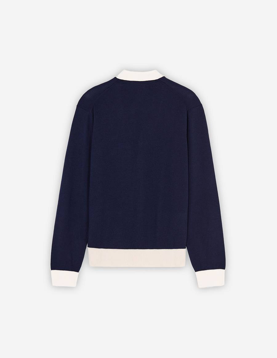 Navy Men's Maison Kitsune Baby Fox Patch Bi-color Classic Cardigan | AU-S826