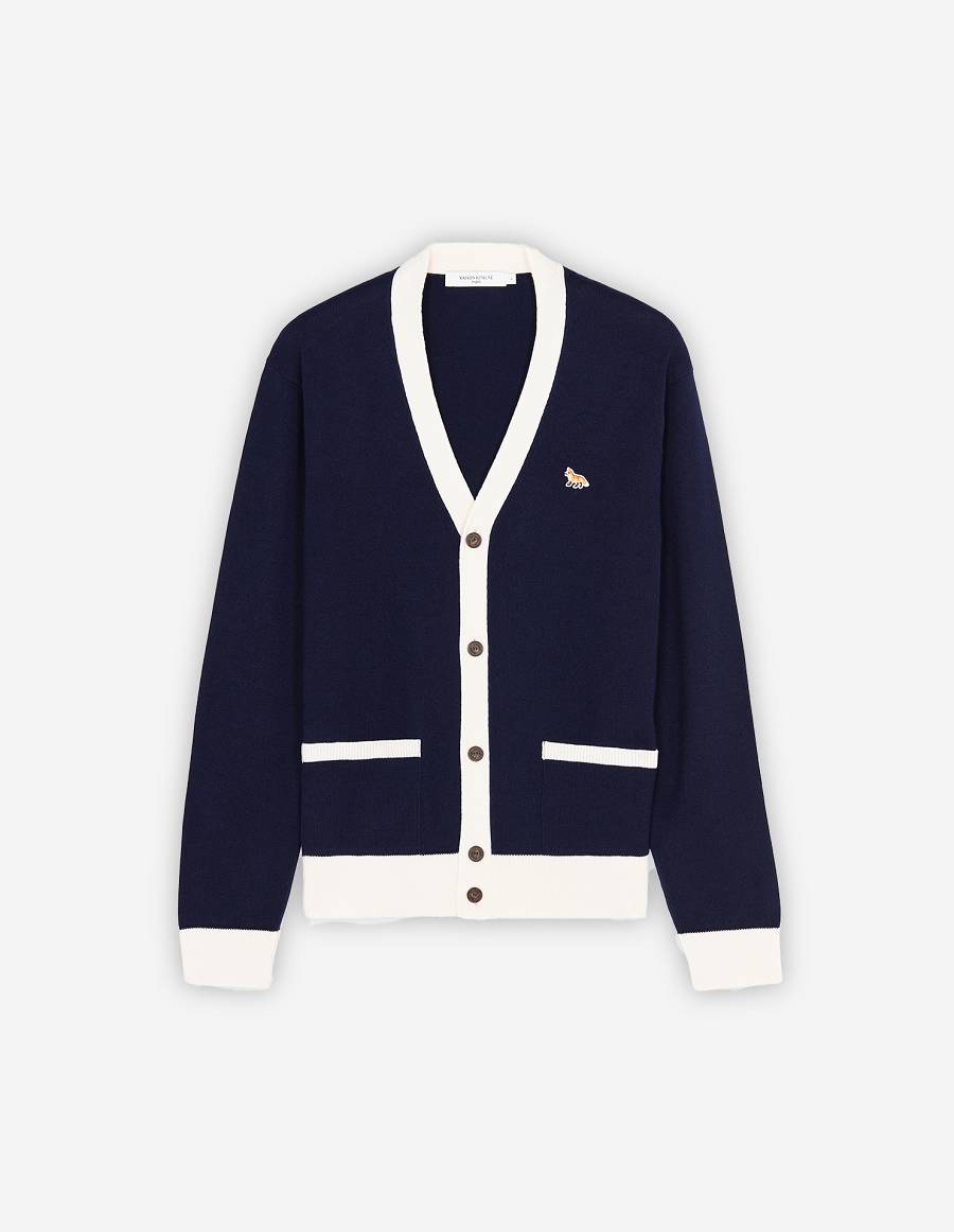 Navy Men's Maison Kitsune Baby Fox Patch Bi-color Classic Cardigan | AU-S826