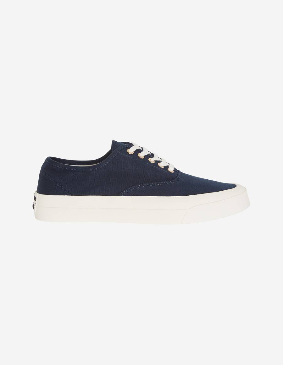 Navy Men's Maison Kitsune Canvas Laced Sneakers | AU-U0963