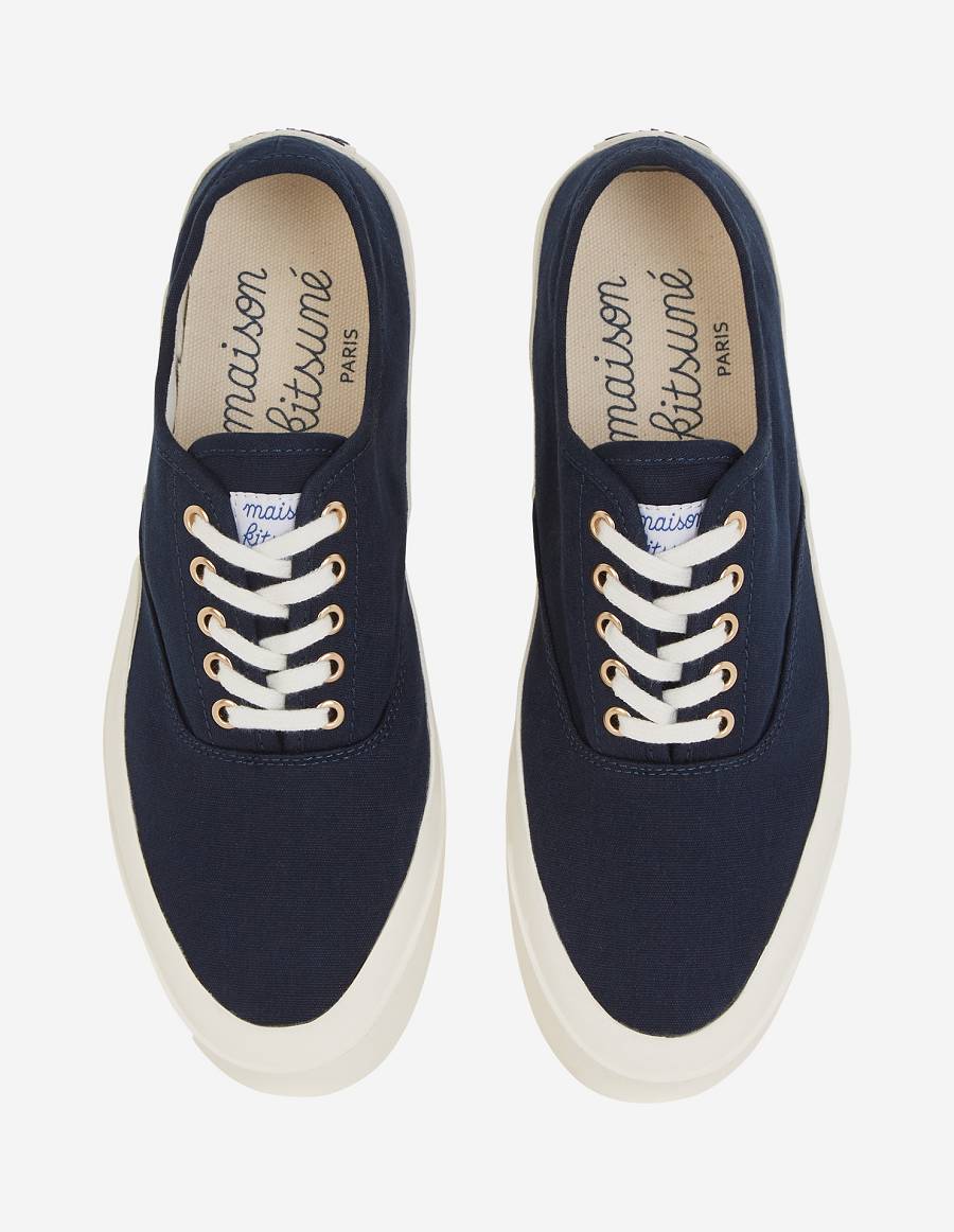 Navy Men's Maison Kitsune Canvas Laced Sneakers | AU-U0963