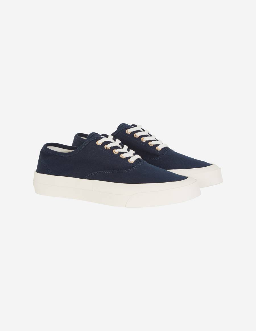 Navy Men\'s Maison Kitsune Canvas Laced Sneakers | AU-U0963