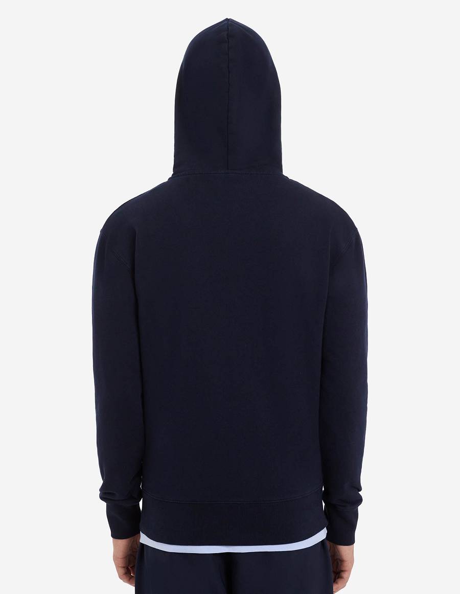 Navy Men's Maison Kitsune Chillax Fox Patch Zipped Hoodies | AU-B0896